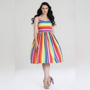 Rainbow Dress Stripe  Hellbunny UK 10 S Tea Dress Vintage Pride Over The Rainbow